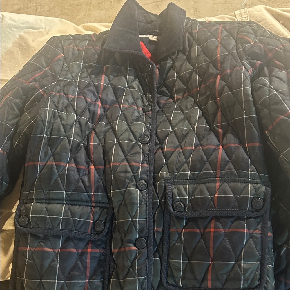 Tommy Hilfiger womens Quilted Puffer Jacket - Navy and Red Plaid